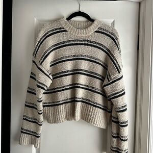Madewell Cream and Black Striped Cotton Blend Sweater size Small